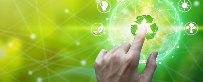 A graphic with symbols focusing on recycling technology